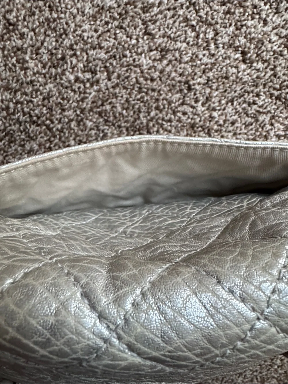 CHANEL Quilted Shoulder Bag in Metallic Gray